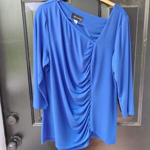 Mark Zunino Royal Blue Shirred Top W/ Asymmetrical V-neck
